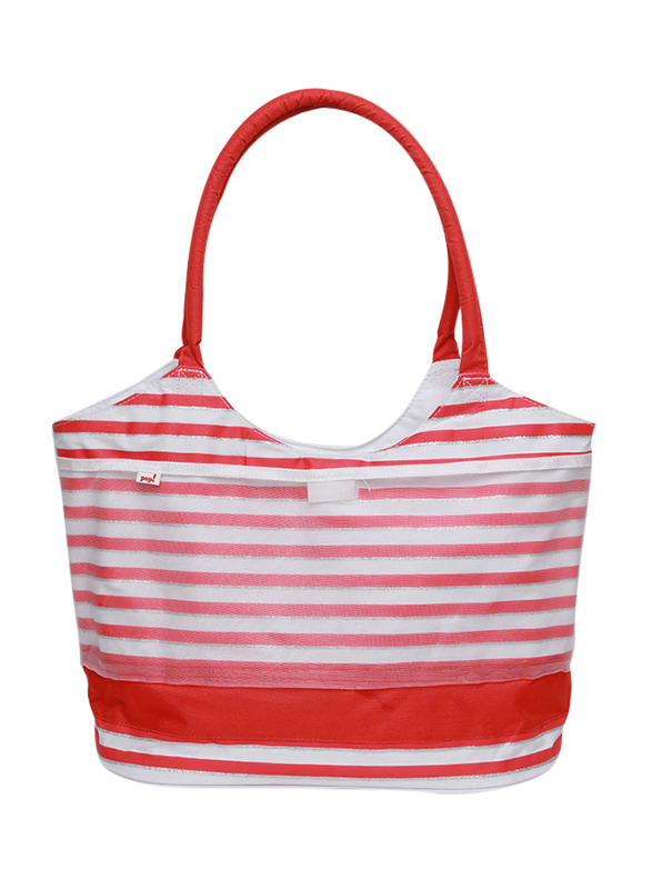 Pop Nylon Tote Handbag and Silver Glitter Slippers Set for Women, 40, Red/White Stripe